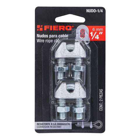 Blíster c/2 nudos (perros) de hierro p/cable de 1/4', FIERO | NUDO-1/4 | 44084