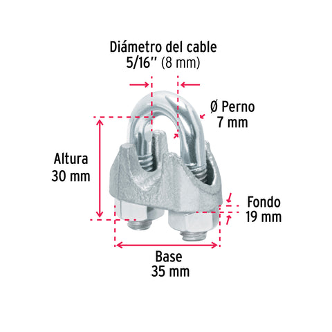Blíster c/2 nudos (perros) de hierro p/cable de 5/16', FIERO | NUDO-5/16 | 44085