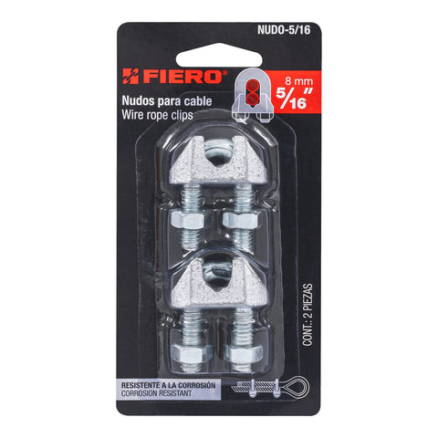 Blíster c/2 nudos (perros) de hierro p/cable de 5/16', FIERO | NUDO-5/16 | 44085