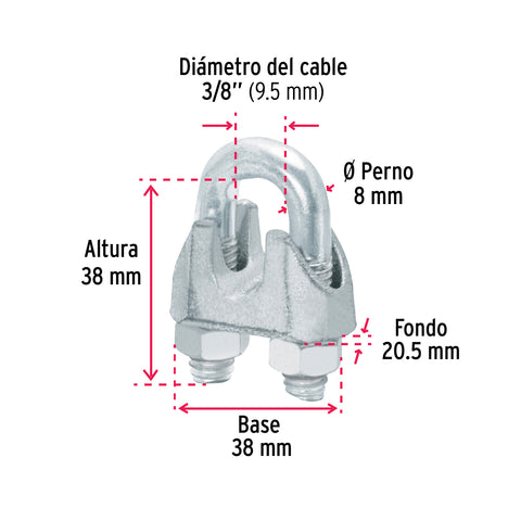 Blíster c/1 nudo (perro) de hierro p/cable de 3/8', FIERO | NUDO-3/8 | 44086