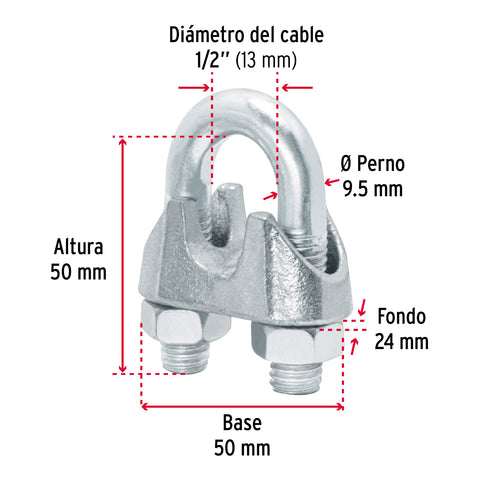 Blíster c/1 nudo (perro) de hierro p/cable de 1/2', FIERO | NUDO-1/2 | 44087
