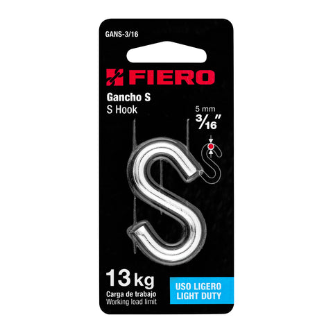 Gancho 'S' de 3/16' de acero para cable, FIERO | GANS-3/16 | 44091