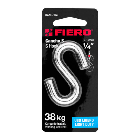 Gancho 'S' de 1/4' de acero para cable, FIERO | GANS-1/4 | 44092