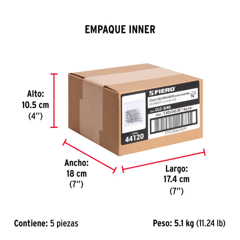Bolsa con 1 kg de clavos para concreto galvanizados 3/4' | CLC-3/4G | 44120
