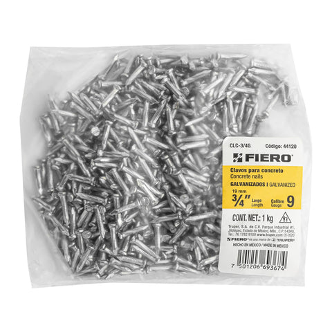 Bolsa con 1 kg de clavos para concreto galvanizados 3/4' | CLC-3/4G | 44120