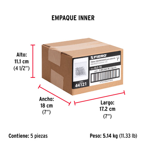 Bolsa con 1 kg de clavos para concreto galvanizados 1' | CLC-1G | 44121