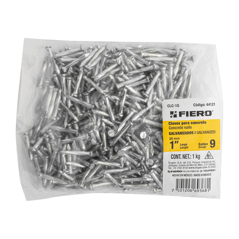 Bolsa con 1 kg de clavos para concreto galvanizados 1' | CLC-1G | 44121
