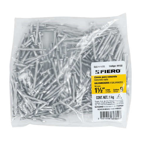 Bolsa con 1 kg de clavos para concreto galvanizados 1-1/2' | CLC-1-1/2G | 44122