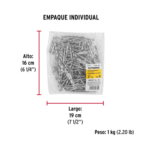 Bolsa con 1 kg de clavos para concreto galvanizados 2' | CLC-2G | 44123