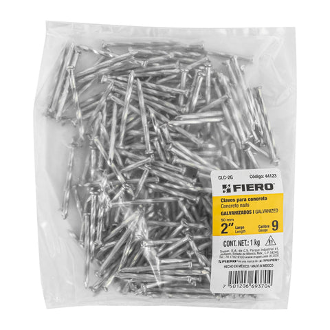 Bolsa con 1 kg de clavos para concreto galvanizados 2' | CLC-2G | 44123