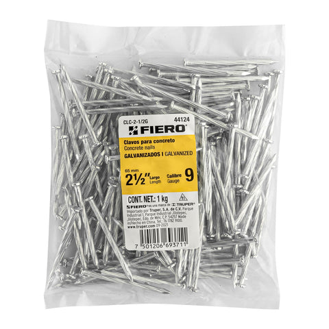 Bolsa con 1 kg de clavos para concreto galvanizados 2-1/2' | CLC-2-1/2G | 44124