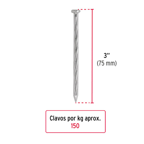 Bolsa con 1 kg de clavos para concreto galvanizados 3' | CLC-3G | 44125