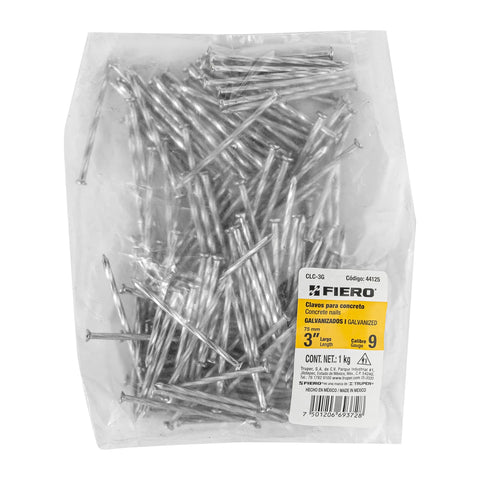 Bolsa con 1 kg de clavos para concreto galvanizados 3' | CLC-3G | 44125