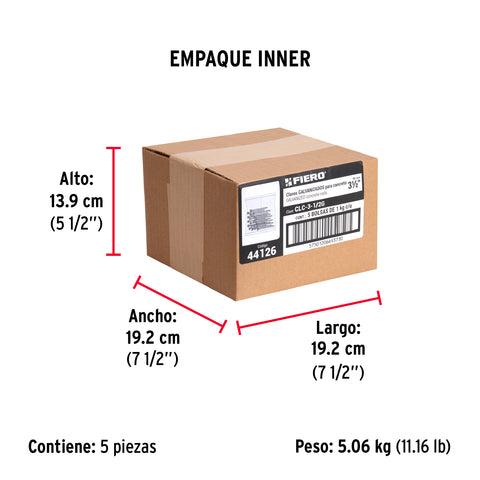 Bolsa con 1 kg de clavos para concreto galvanizados 3-1/2' | CLC-3-1/2G | 44126