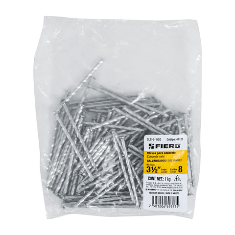 Bolsa con 1 kg de clavos para concreto galvanizados 3-1/2' | CLC-3-1/2G | 44126