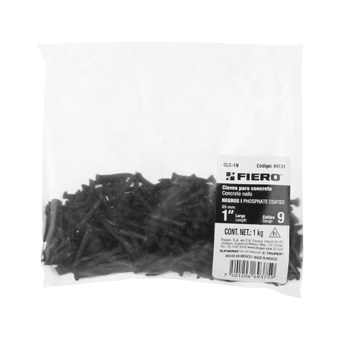 Bolsa con 1 kg de clavos para concreto negros 1', FIERO | CLC-1N | 44131