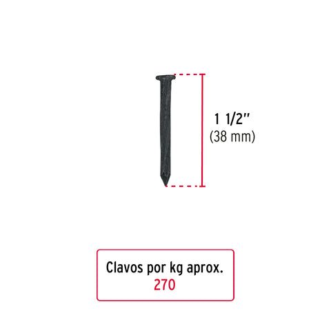 Bolsa con 1 kg de clavos para concreto negros 1-1/2', FIERO | CLC-1-1/2N | 44132