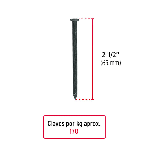 Bolsa con 1 kg de clavos para concreto negros 2-1/2', FIERO | CLC-2-1/2N | 44134