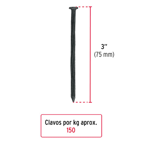 Bolsa con 1 kg de clavos para concreto negros 3', FIERO | CLC-3N | 44135
