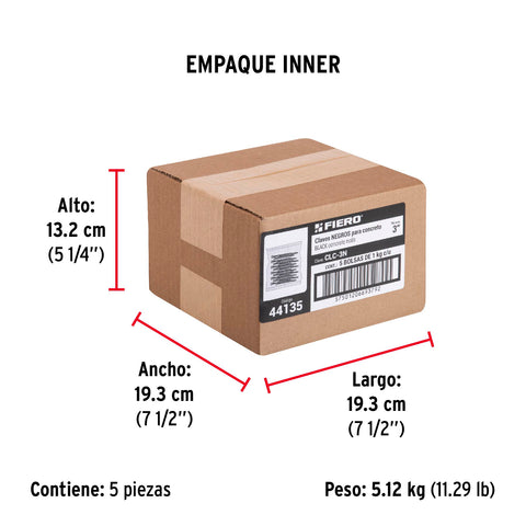Bolsa con 1 kg de clavos para concreto negros 3', FIERO | CLC-3N | 44135