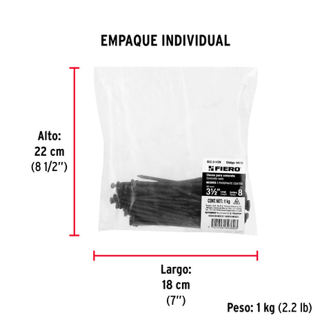 Bolsa con 1 kg de clavos para concreto negros 3-1/2', FIERO | CLC-3-1/2N | 44136