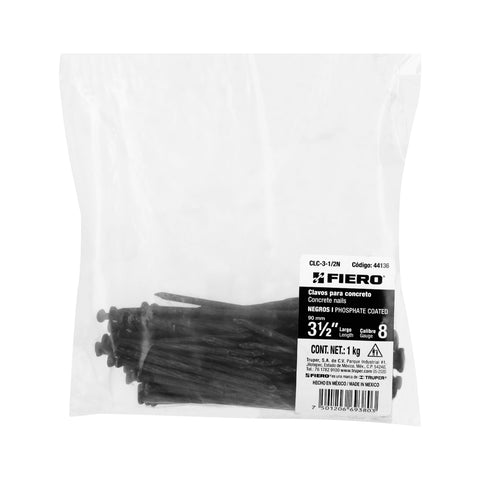 Bolsa con 1 kg de clavos para concreto negros 3-1/2', FIERO | CLC-3-1/2N | 44136
