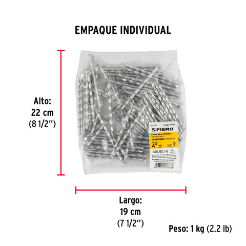 Bolsa con 1 kg de clavos para concreto galvanizados 4' | CLC-4G | 44137