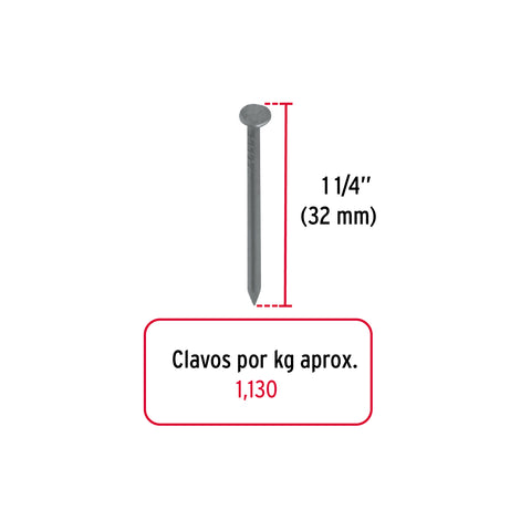 Kilo de clavo estándar 1-1/4' con cabeza en caja de 25 kg | CLE-1-1/4 | 44150