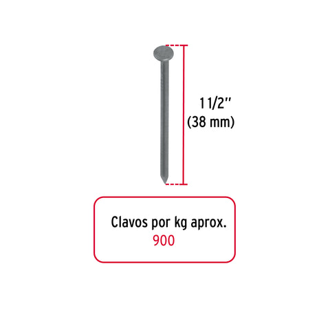Kilo de clavo estándar 1-1/2' con cabeza en caja de 25 kg | CLE-1-1/2 | 44151