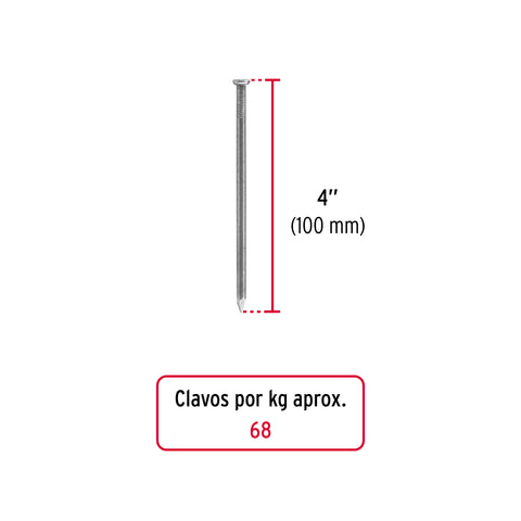 Kilo de clavo estándar 4' con cabeza en caja de 25 kg, FIERO | CLE-4 | 44156
