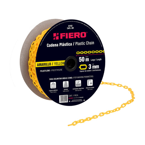 Metro de cadena de 3 mm de plástico amarilla, carrete de 50m | CAPL-3M | 44162