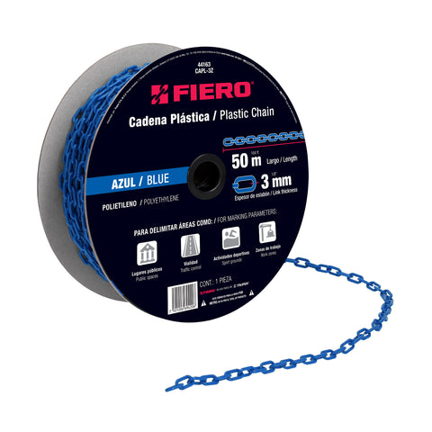 Metro de cadena de 3 mm de plástico azul, carrete de 50 m | CAPL-3Z | 44163