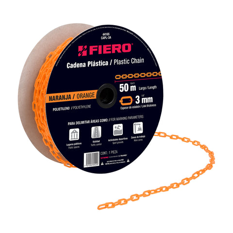 Metro de cadena de 3 mm de plástico naranja, carrete de 50 m | CAPL-3A | 44165