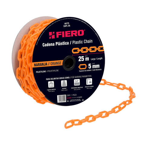 Metro de cadena de 5 mm de plástico naranja, carrete de 25 m | CAPL-5A | 44175