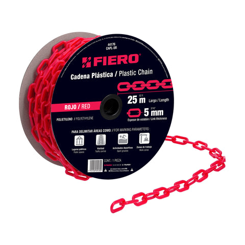 Metro de cadena de 5 mm de plástico roja, carrete de 25 m | CAPL-5R | 44176