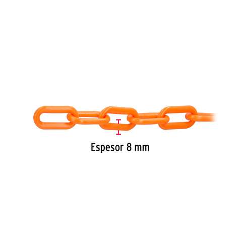 Metro de cadena de 8 mm de plástico naranja, carrete de 25 m | CAPL-8A | 44185