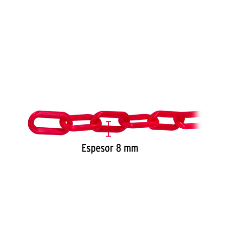 Metro de cadena de 8 mm de plástico roja, carrete de 25 m | CAPL-8R | 44186