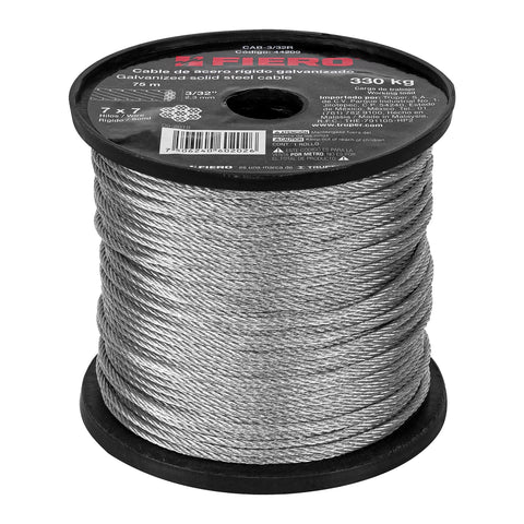 Metro de cable rígido 3/32' de acero 7x7 hilos, 75 m, FIERO | CAB-3/32R | 44209