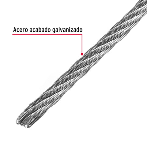 Metro de cable rígido 3/32' de acero 7x7 hilos, 75 m, FIERO | CAB-3/32R | 44209