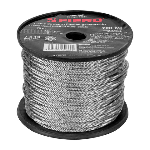 Metro de cable flexible 1/8' de acero 7x19 hilos, 75 m | CAB-1/8F | 44211