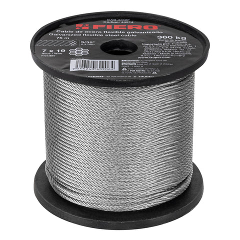 Metro de cable flexible 3/32' de acero 7x19 hilos, 75 m | CAB-3/32F | 44214
