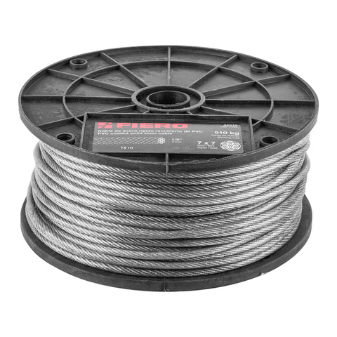 Metro de cable rígido 1/8' acero 7x7 recubierto PVC, 75 m | CAB-1/8RX | 44219