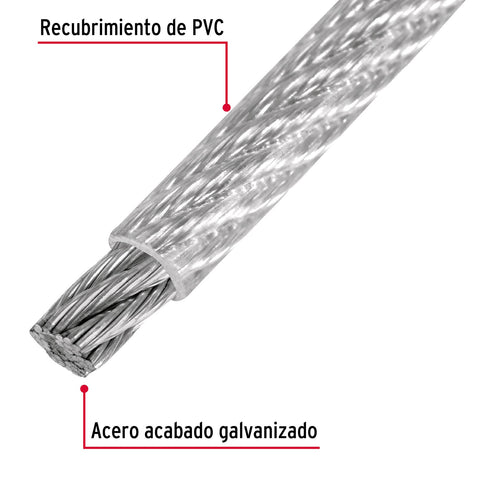 Metro de cable rígido 3/32' acero 7x7 recubierto PVC, 75 m | CAB-3/32RX | 44221