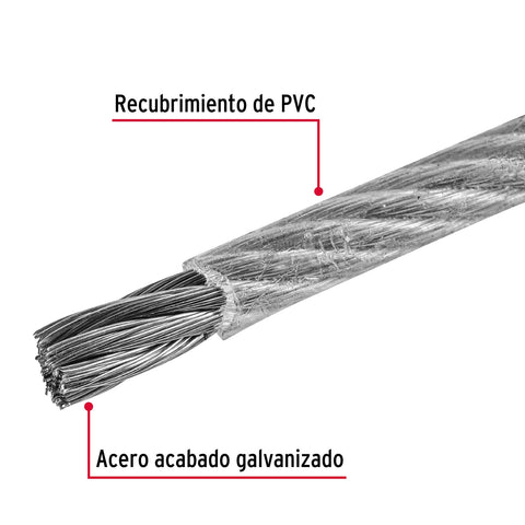Metro cable flexible 3/16' acero 7x19 recubierto PVC, 75 m | CAB-3/16FX | 44223