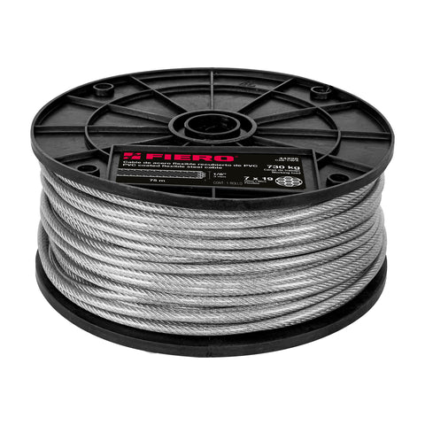 Metro cable flexible 1/8' acero 7x19 recubierto PVC, 75 m | CAB-1/8FX | 44225