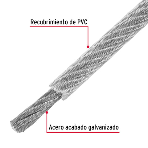 Metro cable flexible 1/8' acero 7x19 recubierto PVC, 75 m | CAB-1/8FX | 44225