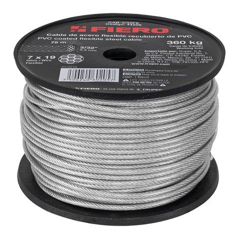 Metro cable flexible 3/32' acero 7x19 recubierto PVC, 75 m | CAB-3/32FX | 44226