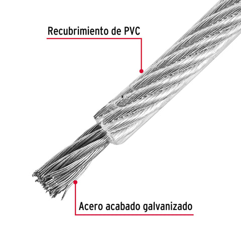 Metro cable flexible 3/32' acero 7x19 recubierto PVC, 75 m | CAB-3/32FX | 44226