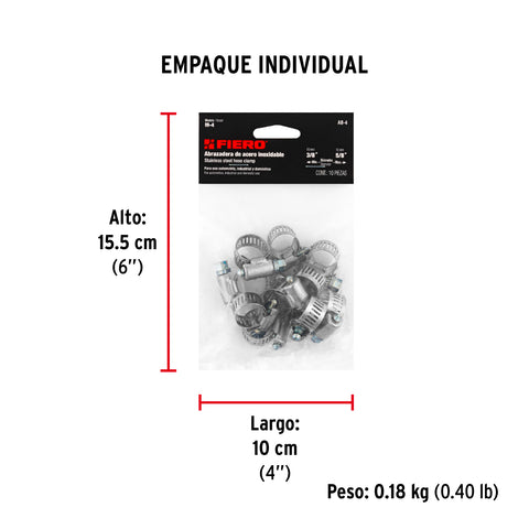 Bolsa c/10 abrazaderas sin fin reforzadas # 4, 3/8 - 5/8' | AB-4 | 44232