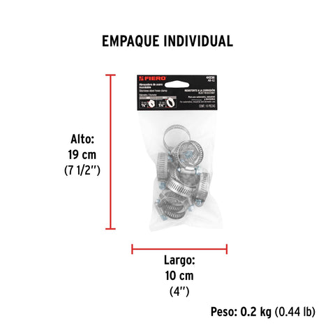 Bolsa c/10 abrazaderas sin fin reforzadas # 12, 5/8 - 1-1/4' | AB-12 | 44236
